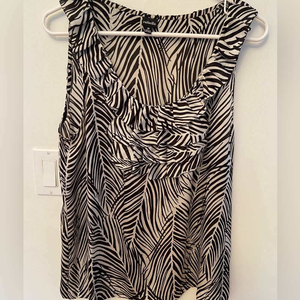 Rafaella Womens Sleeveless Top Black & White Polyester Size 14